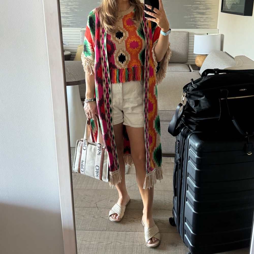 EUC Alice + Olivia Reva + Maibella Fringe Multicolor Shell + Cardigan Set M/L